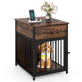Black+Brown 2-in-1 Dog Crate End Table With Charging Station, Chew-Resistant Metal Tube Pet Furniture For Small Dogs Under 25 Lbs (Option: defaulttitle) Black+Brown 2-in-1 Dog Crate End Table With Charging Station, Chew-Resistant Metal Tube Pet Furniture For Small Dogs Under 25 Lbs (Option: defaulttitle)